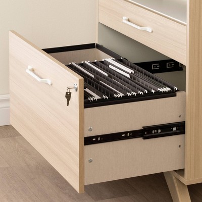 Beige 2-Drawer Lockable Lateral File Cabinet with Open Cubby