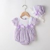 MyKids-USA Baby Girl Floral Pattern Lace Patchwork Round Collar Short-Sleeved Colorful Cotton Onesies With Hat - 2 of 4