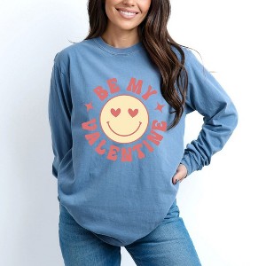 Simply Sage Market Women's Valentine Yellow Smiley Face Long Sleeve Garment Dyed Tee - 1 of 4