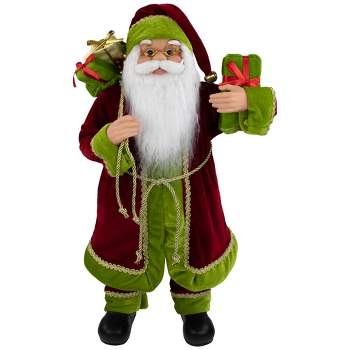 Northlight 24" Red and Green Santa with Present and Gift Bag Christmas Figure