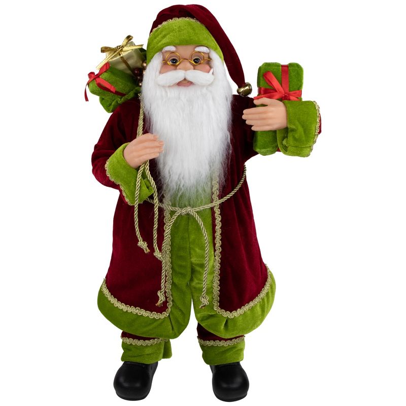 Northlight 24" Red and Green Santa with Present and Gift Bag Christmas Figure, 1 of 6
