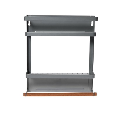 Gray Metal Magnetic Organizer with Towel Rack and Shelves
