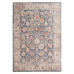 Blue/Creme Floral Loomed Accent Rug 4