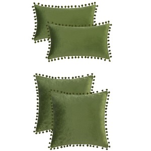 Unique Bargains Home Decorative Farmhouse Velvet Pompoms Fringe Throw Pillow Covers 4 Pcs - 1 of 4
