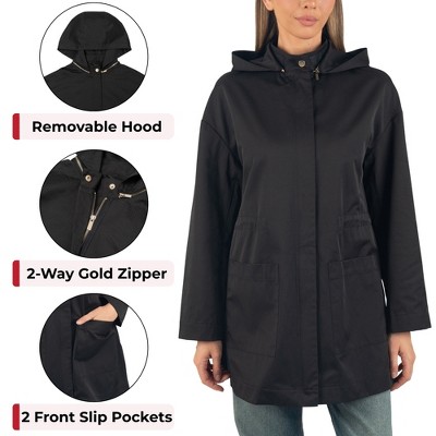 Alpine Swiss Lorie Womens Rain Jacket Removable Hood Long Rain Coat Trench Coat Windbreaker Black Large — фото 2