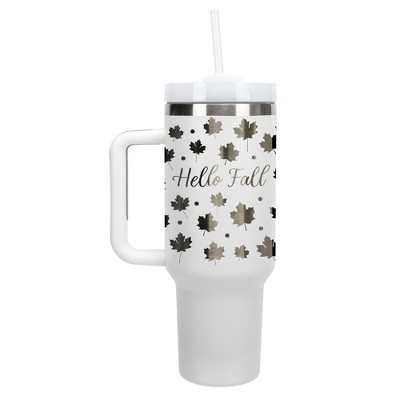 Elanze Designs Hello Fall Maple Leaf Autumn Harvest 40 oz. Stainless Steel, Large Water Bottle Coffee Mug, Spill & Leak Resistant, Thermal Travel
