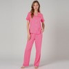 Anna-Kaci Lounge Women's Short Sleeve Pajama Set with Button-Up Top Lace Trim Sleeves Chest Pocket and Relaxed Fit Lounge Pants - 2 of 4