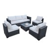 Chic Crate-7-Piece Outdoor PE Rattan Convertible Sofa Set - Black Frame & Beige Cushions, Waterproof Patio Furniture with Coffee Table - 4 of 4