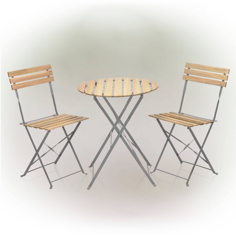 3pc Wood Slate and Metal Bistro Set Alpine Corporation
