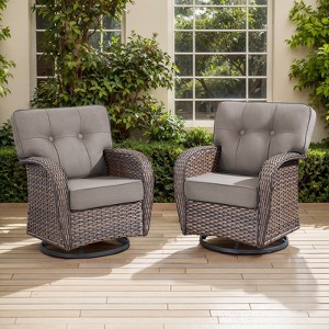 Belord Swivel Patio Chairs Set of 2, Wide Backrest Outdoor Swivel Glider Rocking Chairs with All Weather Brown Wicker with Comfort Thick Cushion - 1 of 4