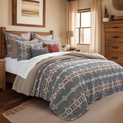 Gray and Cream Cotton Reversible Full Quilt Set