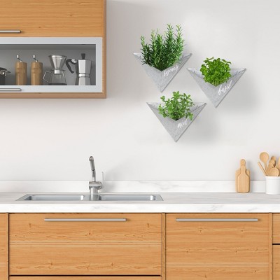Aged Zinc Triangular Wall-Mounted Succulent Planter Set