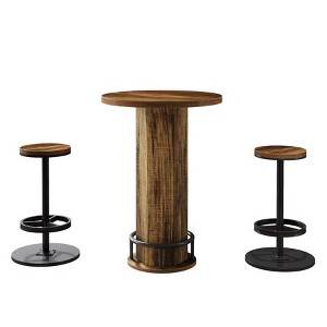 Resenkos Elegance Wooden Bar Table Set, 2 Stool Bar Height Pub Table, Perfect for Home Bar, Kitchen, Living Room, Stylish Brown Design - 1 of 4
