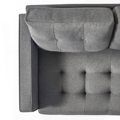Dark Grey Tufted Fabric Loveseat with Track Arms and Metal Legs