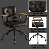 Sapphtopaz Retro Office Chair with Wheels & Button-Tufted Leather Upholstered Swivel Chair with Metal Base & Wooden Armrests for Home Office - 3 of 4