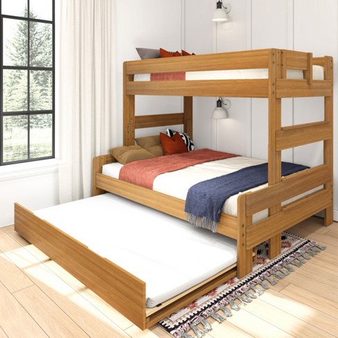 Max Lily Modern Farmhouse Twin Over Full Bunk Bed With Trundle Pecan Target