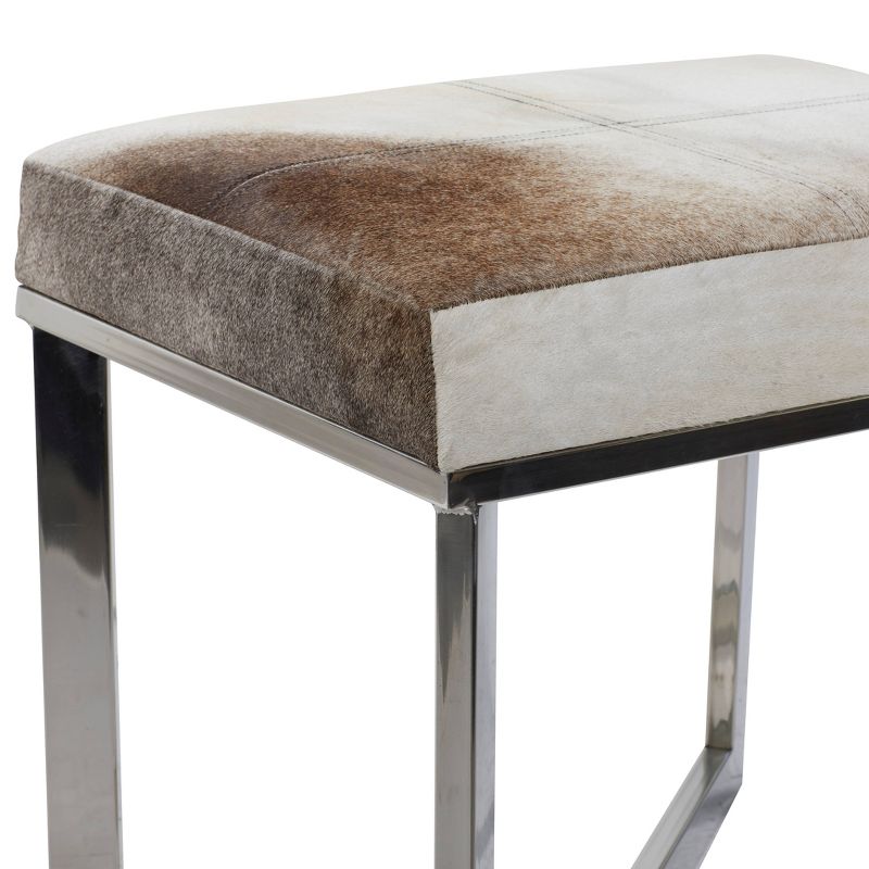 Contemporary Stainless Steel Cowhide Square Stool Silver - Olivia &#38; May, 5 of 28
