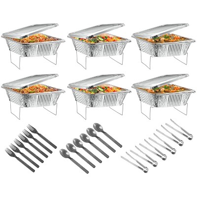 NewHome"36-Piece Disposable Chafing Dish Set with Food Pans, Covers, Utensils for Party & Catering Events"Silver