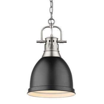 Golden Lighting Duncan 1-Light Small Pendant with Chain in Pewter with Matte Black