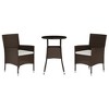 vidaXL 3 Piece Patio Bistro Set with Cushions Brown Poly Rattan - 3 of 4