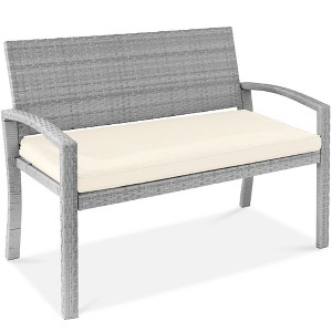 Best Choice Products 2-Person Outdoor Wicker Bench Garden Patio Porch Furniture w/ 700lb Capacity, Cushion - 1 of 4