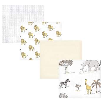 Hudson Baby Cotton Flannel Receiving Blankets, Neutral Safari World, One Size