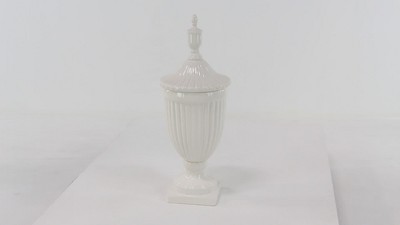 32" White Ceramic Tall Fluted Decorative Urn