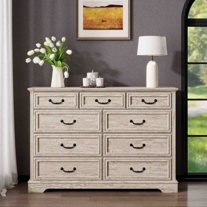 Dyonery Farmhouse 9 Drawers Dresser for Bedroom, 52" Wide Rustic Wood Chest of Drawers with Metal Handles,Modern Dresser TV Stand,White - 1 of 4