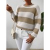 Women's Striped Knit Long Sleeve Sweater Casual Color Block Crewneck Pullover Top - 3 of 4