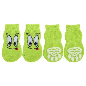 Unique Bargains Dog Cats Non-Slip Socks Eye Pattern Paw Protection and Traction Green 4 Pcs - 1 of 4