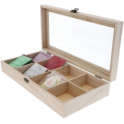 Genie Crafts Juvale Unfinished Wood Jewelry Box 12.5" x 6.2" x 2.4", Wooden Storage Organizer with 8 Compartments for Art, Crafts, Home Storage
