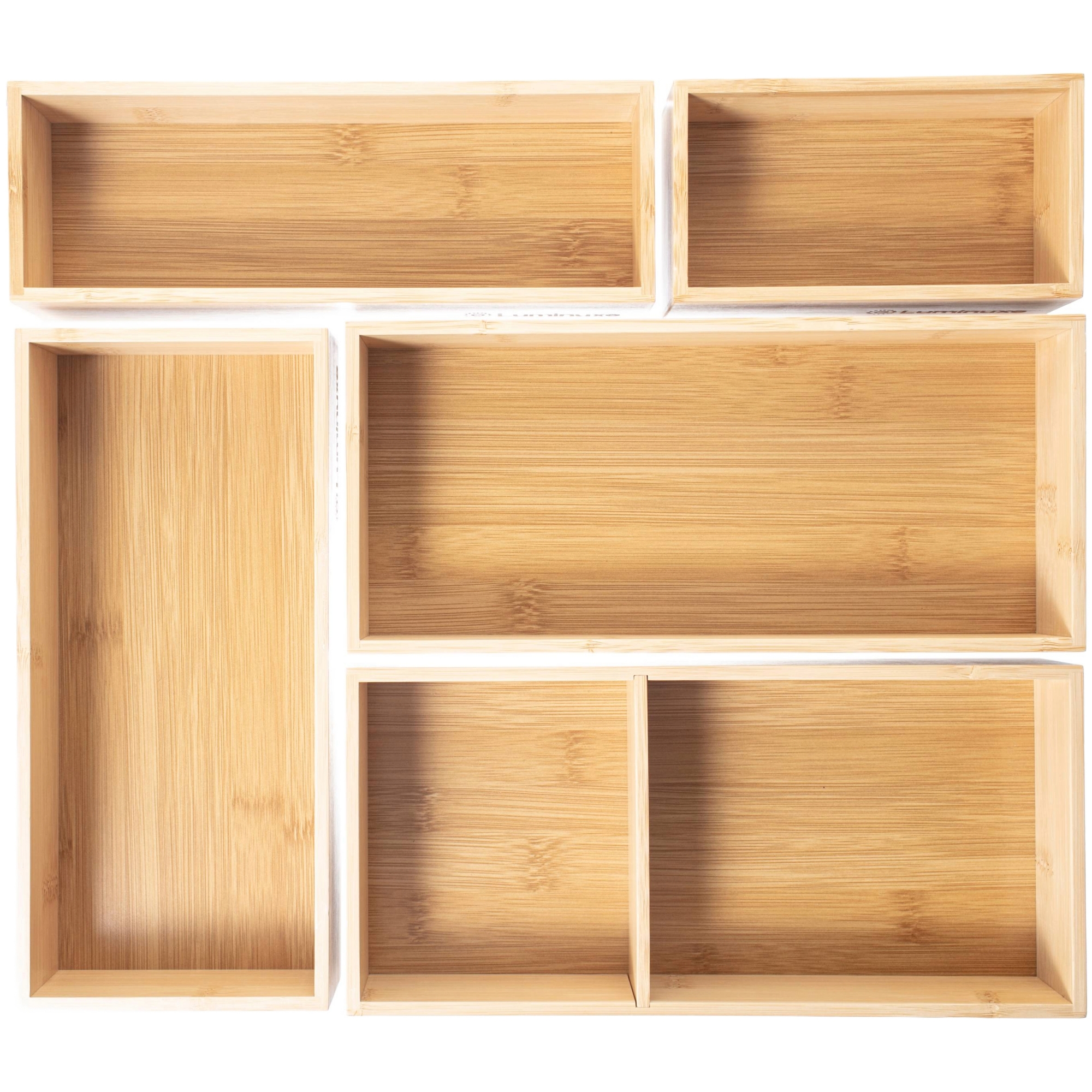 Bamboo Drawer Organizer Set, 5 Piece Non-Slip Versatile Storage Trays for Kitchen Utensils, Bathroom Essentials, Makeup & Jewelry Drawer Organizer Set