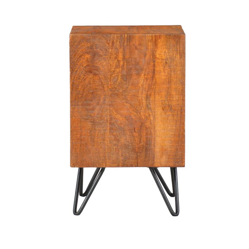 22&#34; Textured Cube Shape Wooden Nightstand with Angular Legs Brown/Black - The Urban Port, 3 of 9