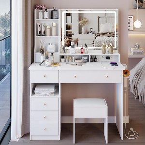 CAVINAS Vanity Desk with Mirror 41" Makeup Table Set with Built-in Socket, Hair Dryer Stand for Apartment, Bedroom - 1 of 4