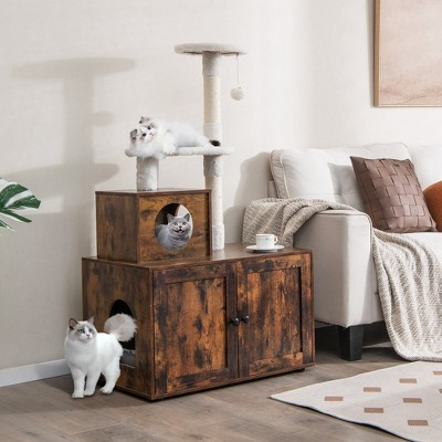 Rustic Brown 2-in-1 Cat Tree with Sisal Scratching Posts