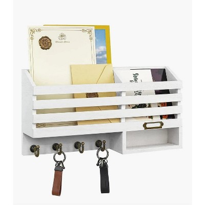 LunaLulinlk Key Holder for Wall Double Mail Organizer Wall Mount with Store Shelf and 4 Sturdy Hooks,Hanging Key Rack Hanger White