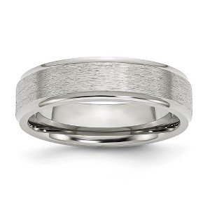 Black Bow Jewelry 6mm Stainless Steel Brushed Center Ridged Edge Standard Fit Band - 1 of 4