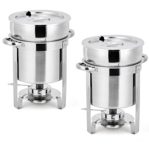 11QT Soup Chafer Set , Stainless Steel Round Soup Warmer with Pot, Notched Lids & Fuel Holders, Commercial Food Warmer for Buffets, Events - 1 of 4