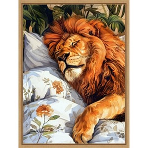 Amanti Art Animal Watercolor Art Lion Sleeping by Justyna Jaszke Framed Canvas Wall Art - 1 of 4