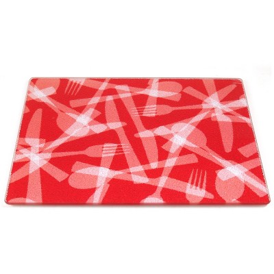 BigKitchen Strawberry Flatware  Design Tempered Glass Rectangular Cutting Board, 8 x 10 Inch