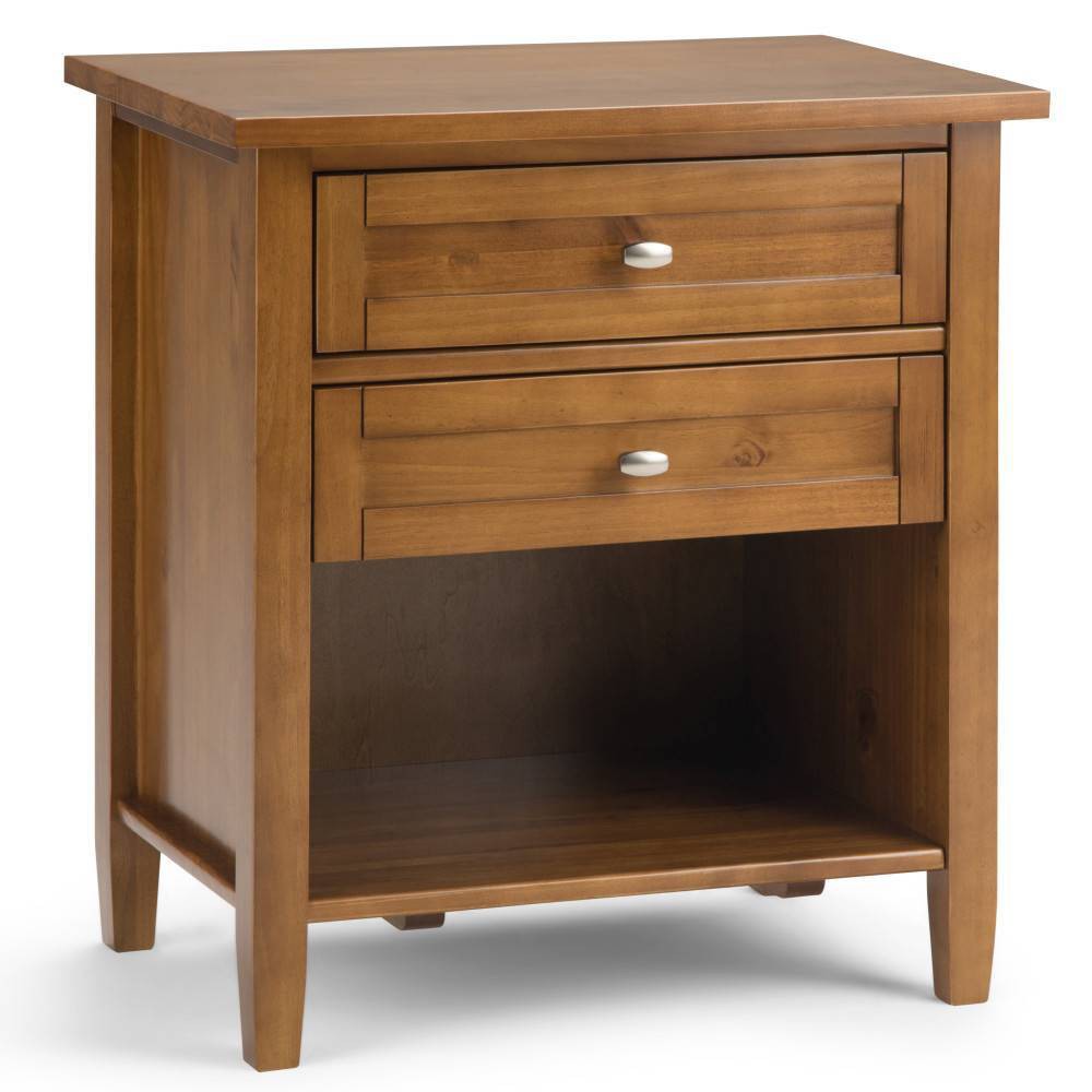 24" Norfolk Solid Wood Nightstand Light Golden Brown - WyndenHall: 2 Drawers, Open Shelf, Pine Material
