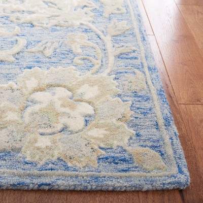 Blue and Beige Hand-Tufted Wool Floral Runner Rug