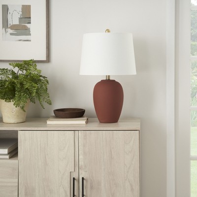 23" Terracotta Ceramic Urn Table Lamp with White Shade