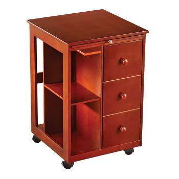 Collections Etc Rich Cherry Finish Rolling Storage Table with Pull Out Table 16 X 16 X 24 N/A