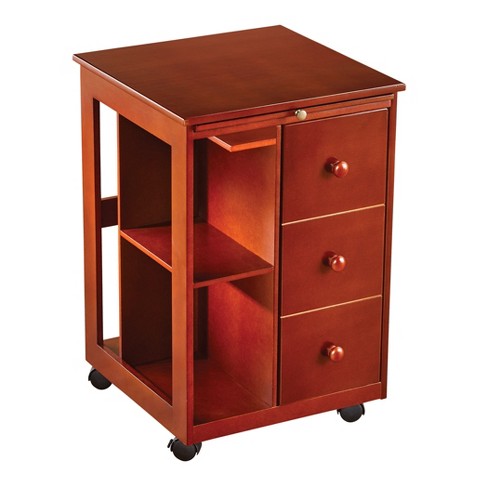 Collections Etc Rich Cherry Finish Rolling Storage Table With Pull Out ...