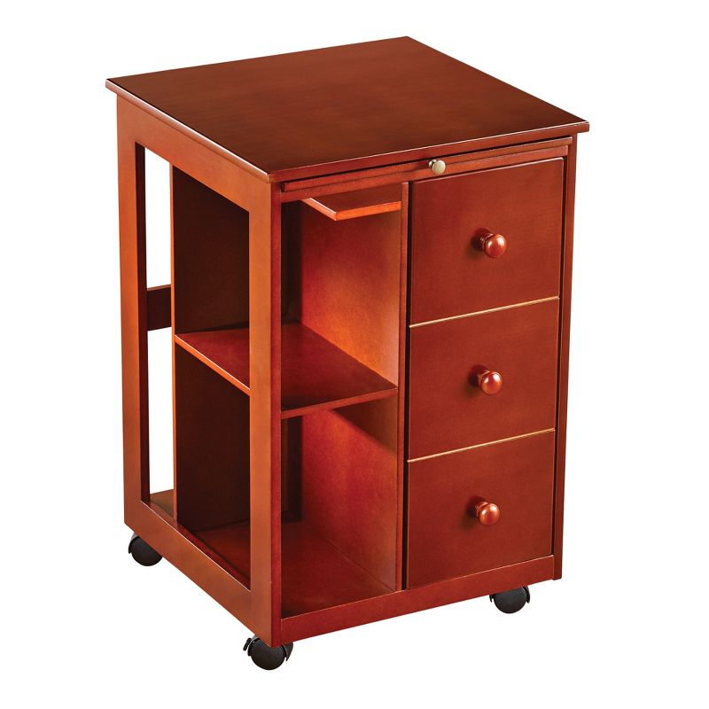 Collections Etc Rich Cherry Finish Rolling Storage Table with Pull Out Table 16 X 16 X 24 N/A, 1 of 7