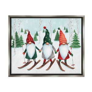 Stupell Industries Gnome Trio Skiing Black Floater Framed Canvas Wall Art - 1 of 4