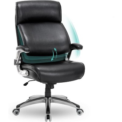 High Back Big and Tall Office Chair 300lbs, Ergonomic Desk Chair with Adjustable Lumbar, Flip-Up Padded Arms, Leather Seat, Upgraded Casters - Black