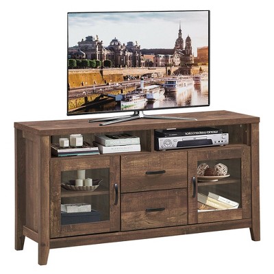Costway TV Stand Tall Entertainment Center Hold up to 58'' TV w/ Glass Storage & Drawers