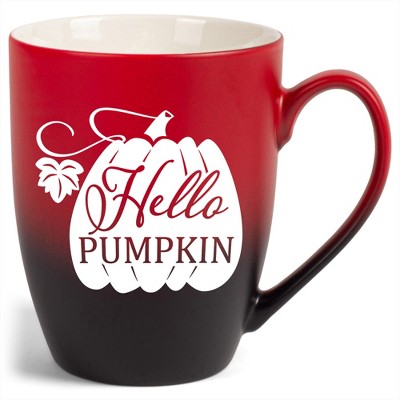 Elanze Designs Hello Pumpkin Two Toned Ombre Matte Red and Black 12 ounce Ceramic Stoneware Coffee Cup Mug
